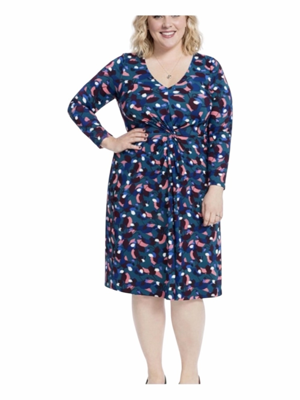 Leota 4L Leaf Print Surplice Stretch Jersey Knit Office Casual Green Dress 3X